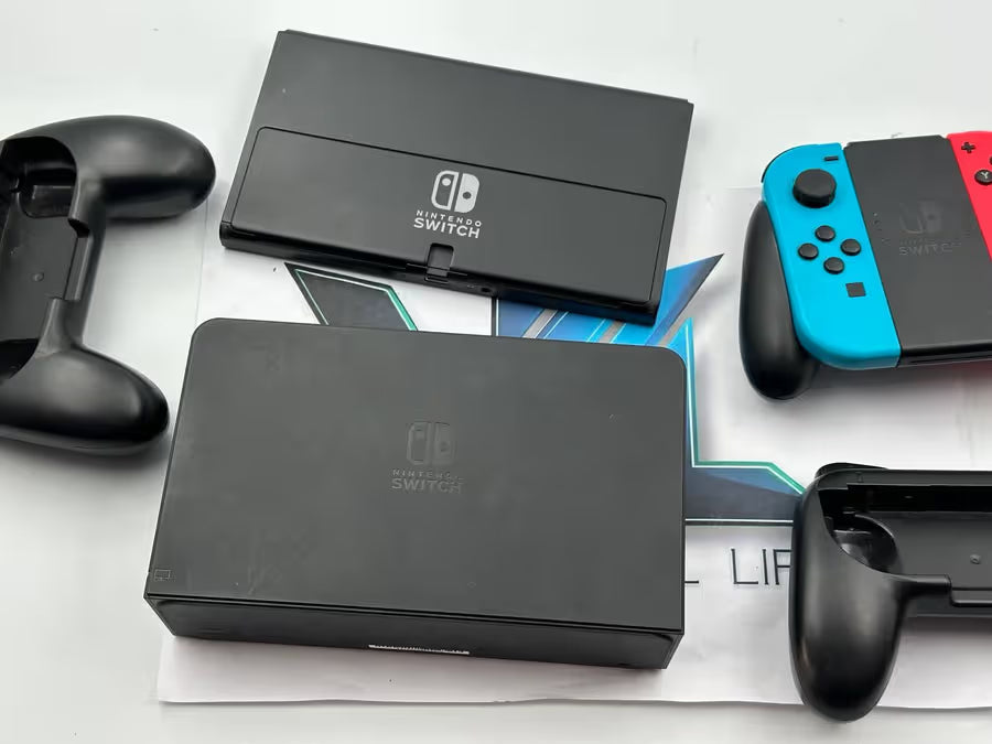 Nintendo Switch OLED Console – Neon Blue/Red Joy-Cons + Extras