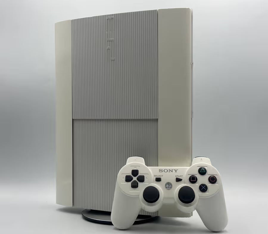 PS3 PlayStation 3 Super Slim White 500GB + Games Loaded + Original Stand
