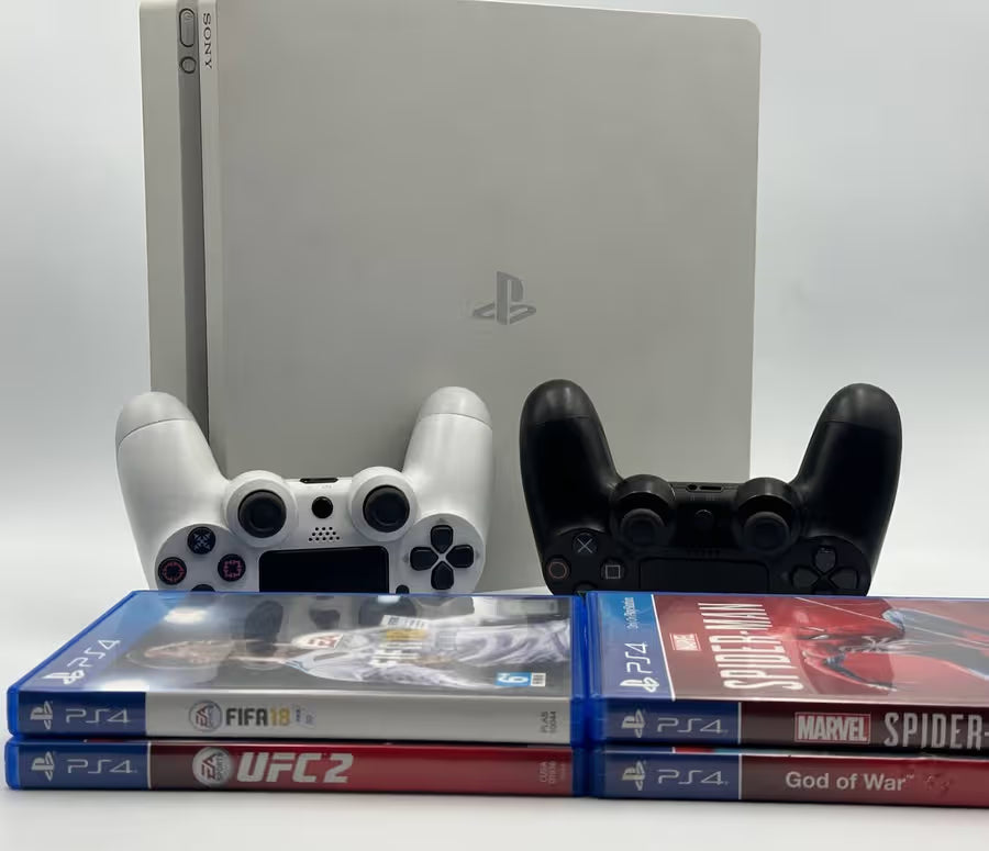 PS4 Slim Glacier White 2 Controllers + 4 Games