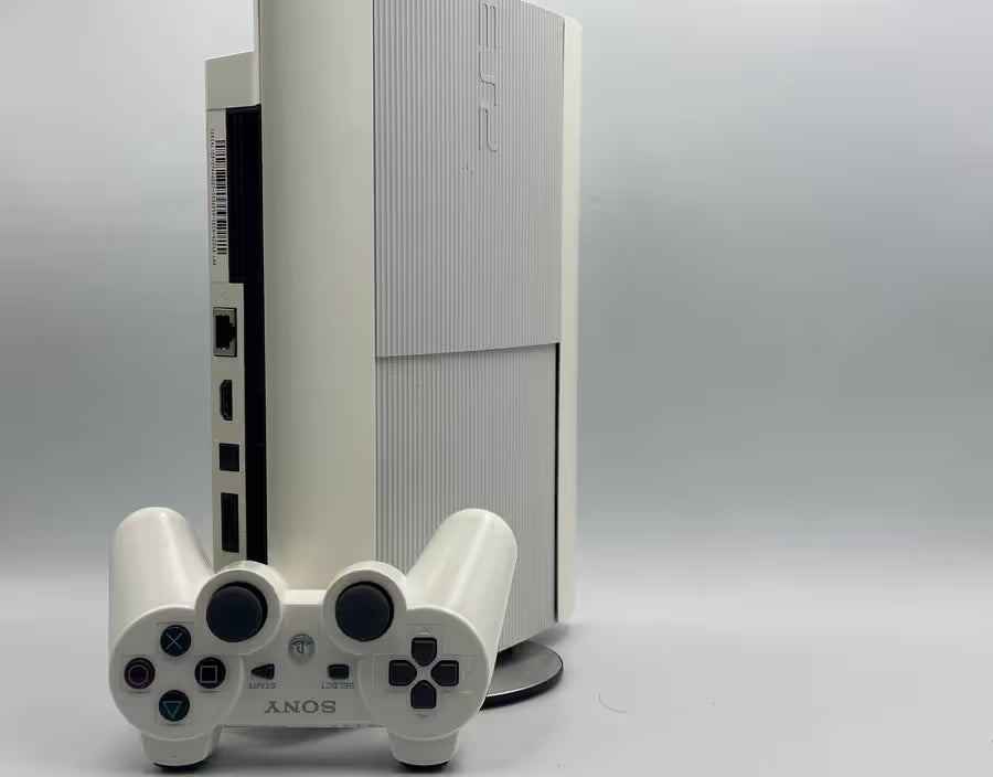 PS3 PlayStation 3 Super Slim White 500GB + Games Loaded + Original Stand