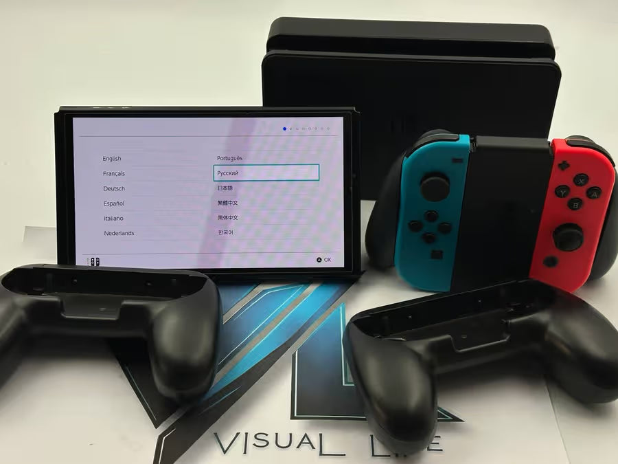 Nintendo Switch OLED Console – Neon Blue/Red Joy-Cons + Extras