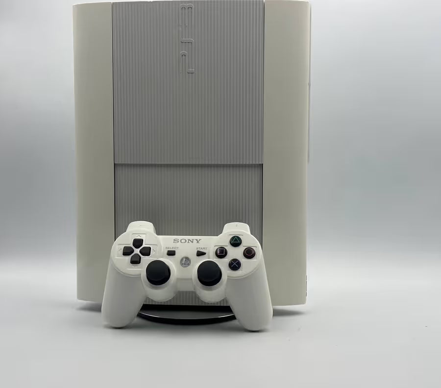 PS3 PlayStation 3 Super Slim White 500GB + Games Loaded + Original Stand