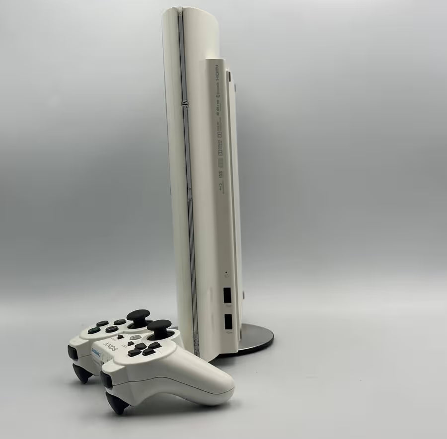 PS3 PlayStation 3 Super Slim White 500GB + Games Loaded + Original Stand