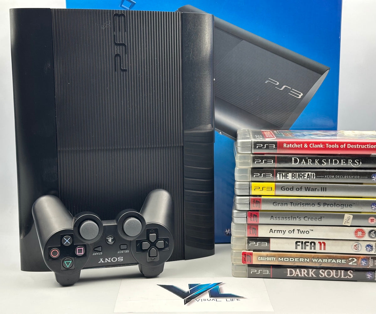 PS3 PlayStation 3 Super Slim 500GB Console Boxed With Controller + 10 Games