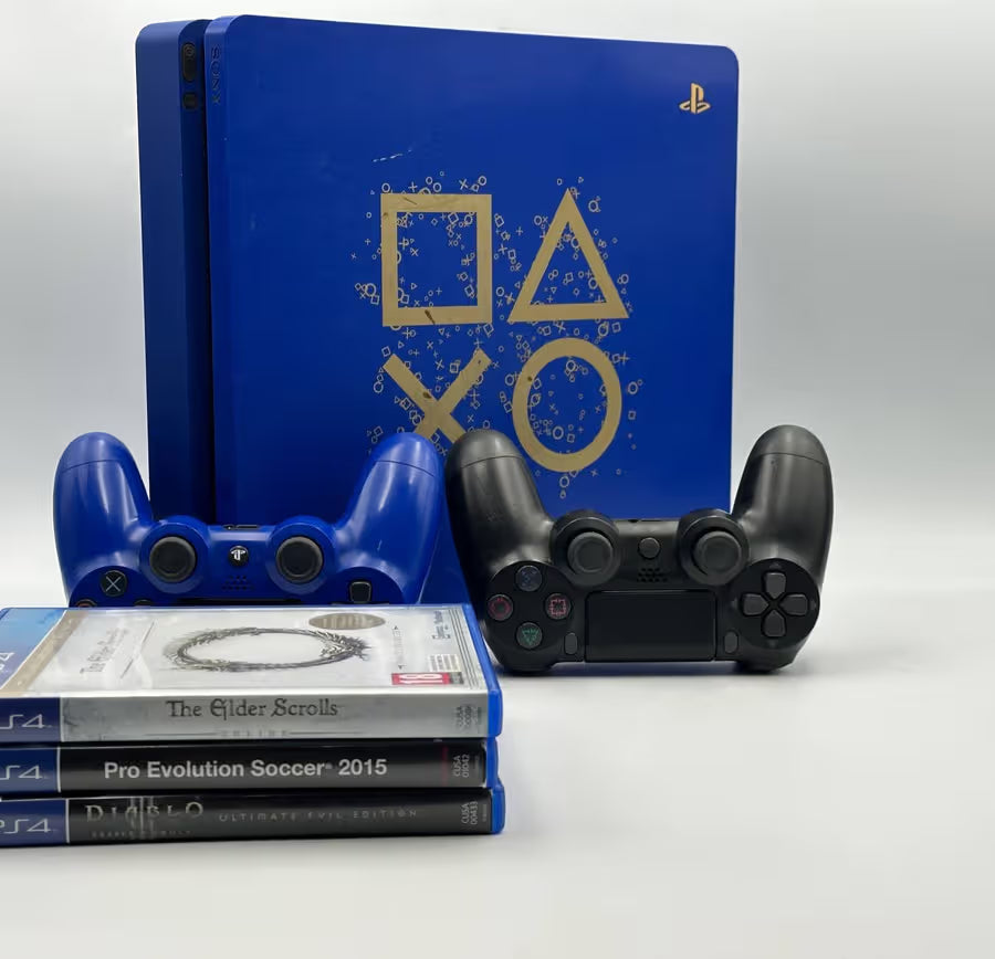 PS4 Slim 1TB Days of Play Limited Edition + 2 Controllers + 3 Games firmware (11:00)